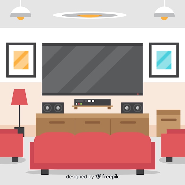 Free Vector elegant living room interior with flat design