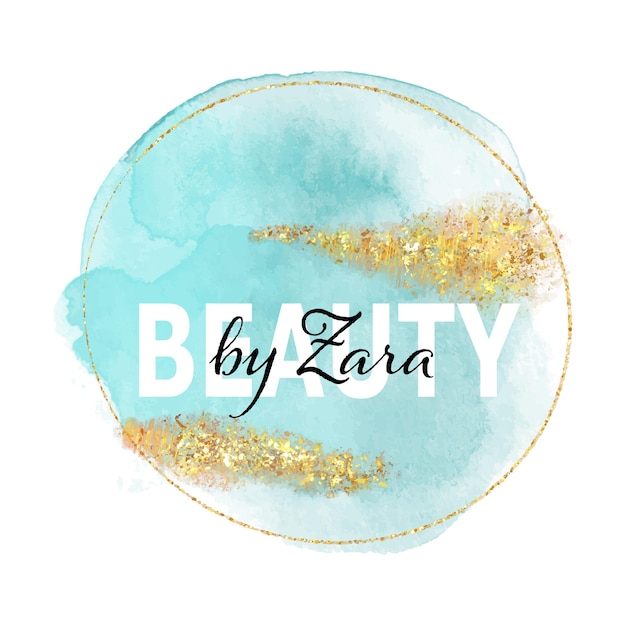 Elegant logo for beauty salon with handpainted watercolour design with glittery gold elements