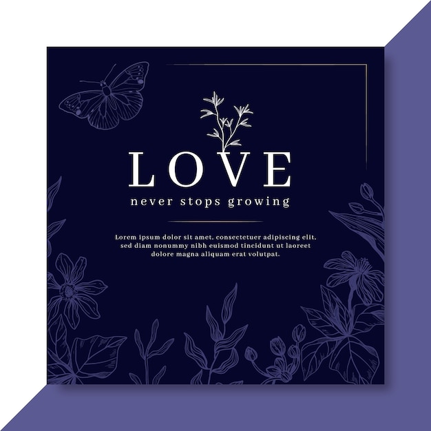 Elegant love card template with flowers