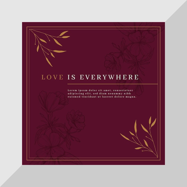 Elegant love square card template with flowers