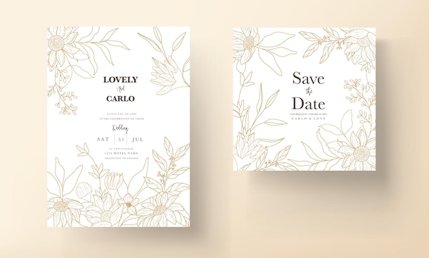 Free Vector elegant and luxury simple monoline floral invitation card set template