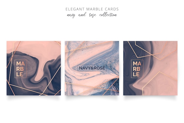 Free Vector elegant marble card in navy and rose colors