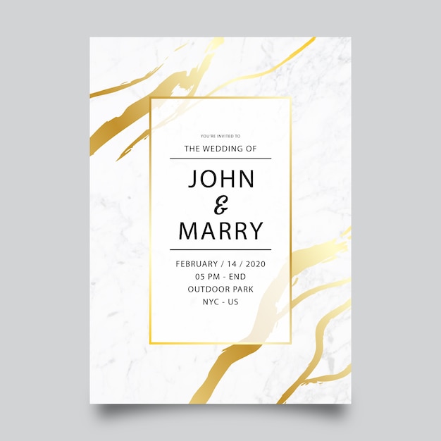 Elegant marble wedding invitation template with golden details