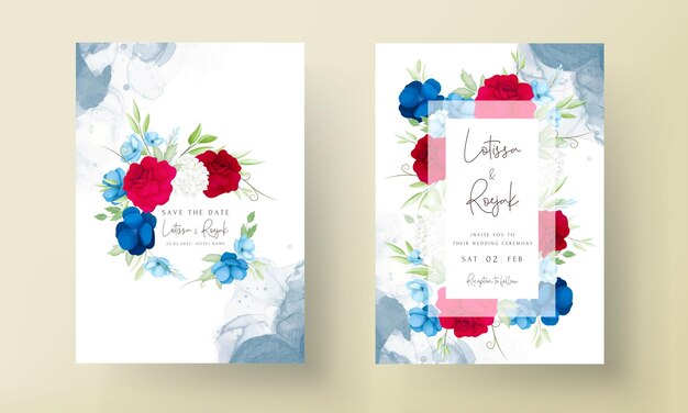 elegant maroon navy floral invitation card template