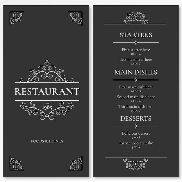 Elegant Menu Template for Restaurant with Ornaments