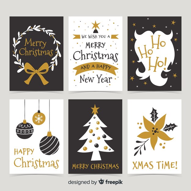 Elegant merry christmas card collection in black and gold