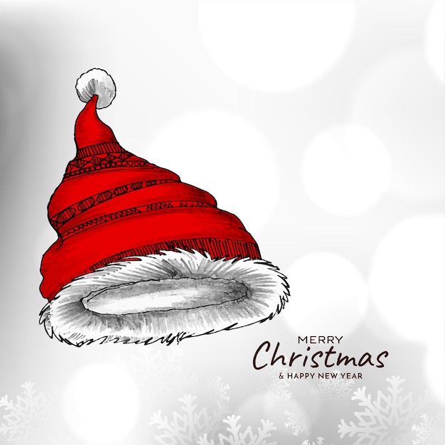 Free vector elegant merry christmas festival decorative background with santa claus cap design