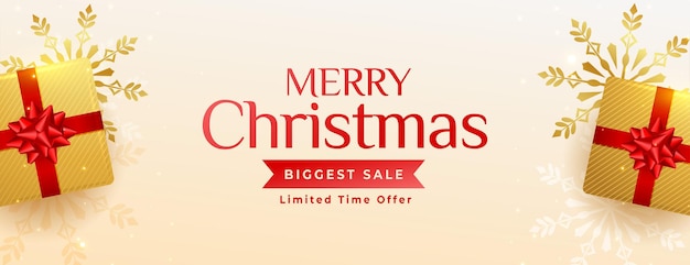 Elegant merry christmas sale banner with gift box design