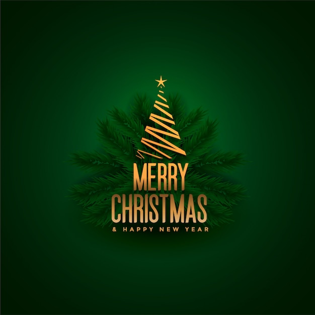 Elegant merry christmas tree and leaves green 