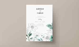 Free vector elegant minimal flower with watercolor wedding card template