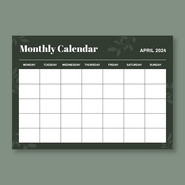 Elegant minimalist leaves monthly blank calendar