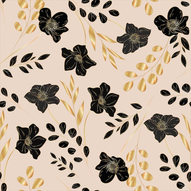 Free Vector elegant minimalist luxury gold floral seamless pattern