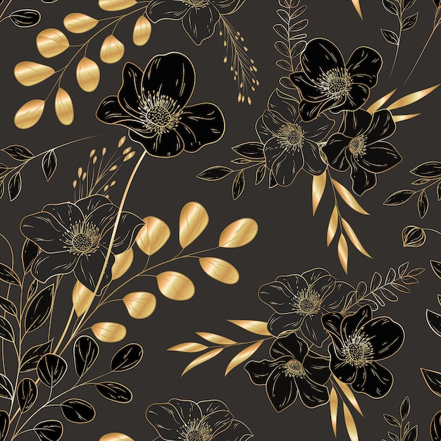 Free Vector elegant minimalist luxury gold floral seamless pattern