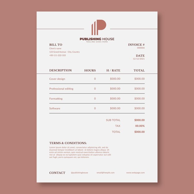 Elegant minimalist publishing house general invoice template