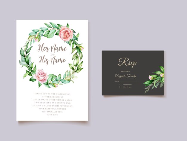 Elegant minimalistic floral wedding invitation template