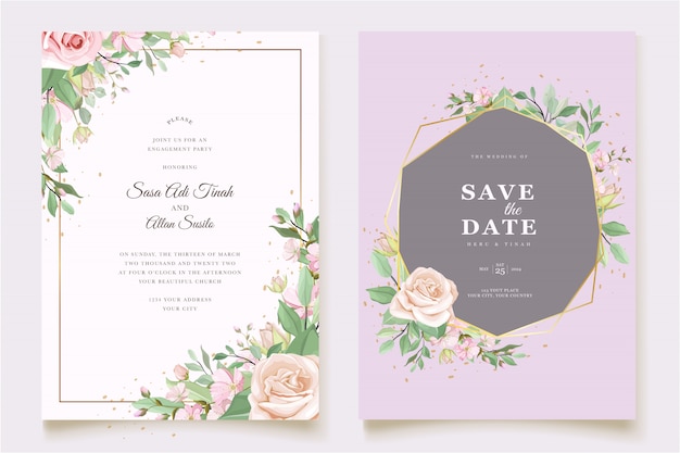 Elegant minimalistic floral wedding invitation template