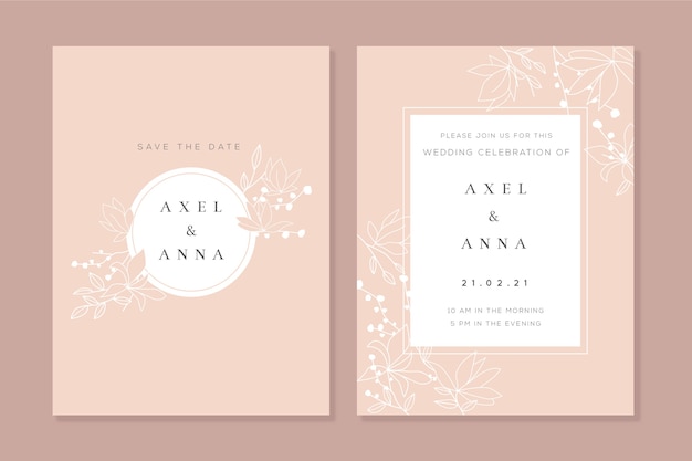 Elegant minimalistic floral wedding invitation template