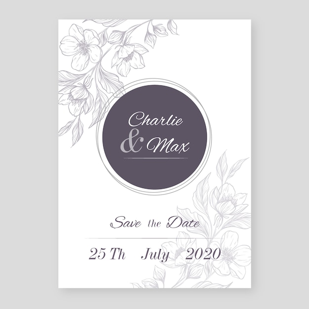 Elegant minimalistic floral wedding invitation template