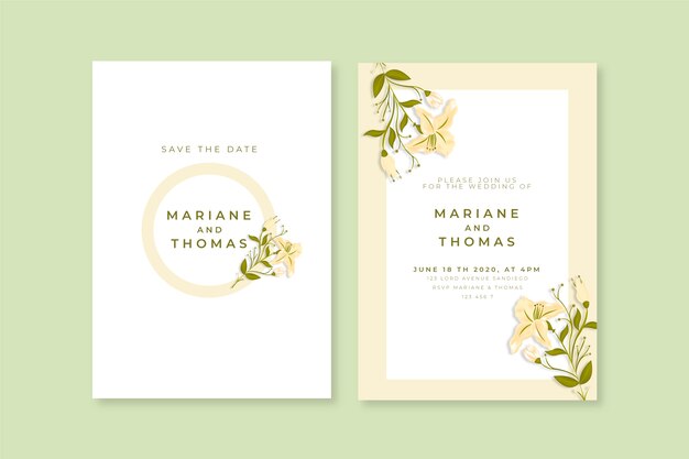 Elegant minimalistic floral wedding invitation template