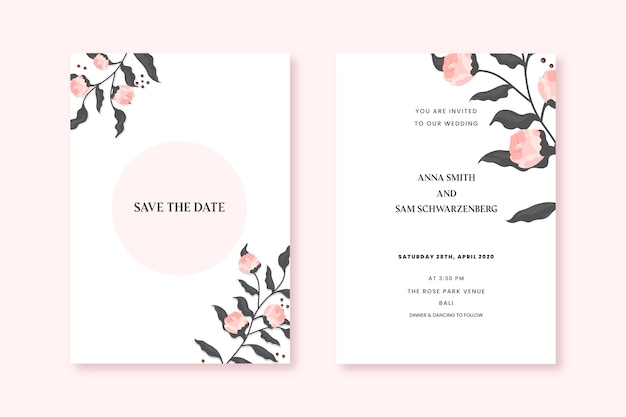 Free vector elegant minimalistic floral wedding invitation template