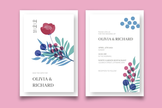 Elegant minimalistic floral wedding invitation template