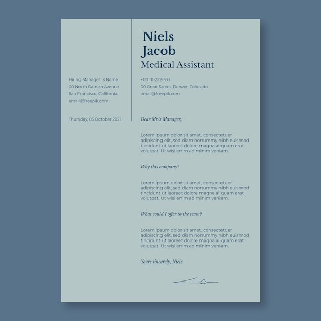 Elegant modern assitant medical cover letter