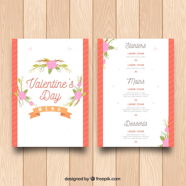 Elegant modern valentine menu concept