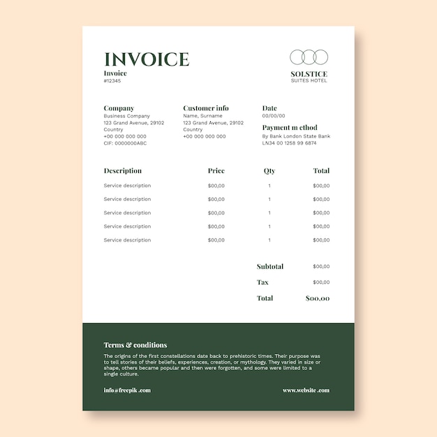 Free Vector elegant monocolor hotel invoice