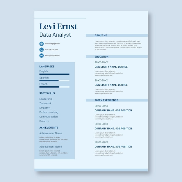 Elegant monocolor levi e. blue resume template