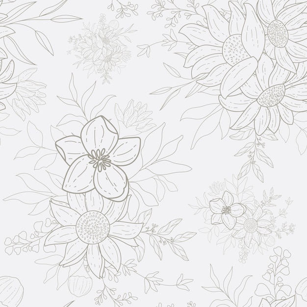 Free Vector elegant monoline floral seamless pattern design