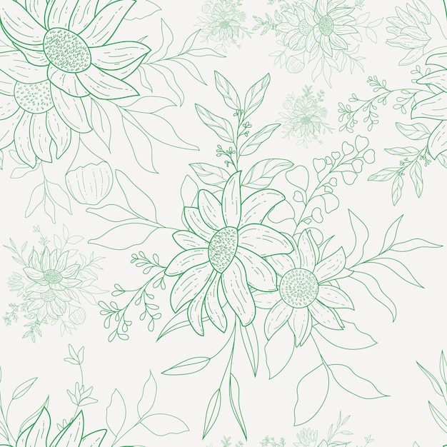 Free Vector elegant monoline floral seamless pattern design