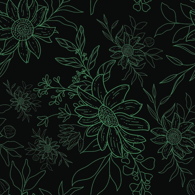 elegant monoline floral seamless pattern design