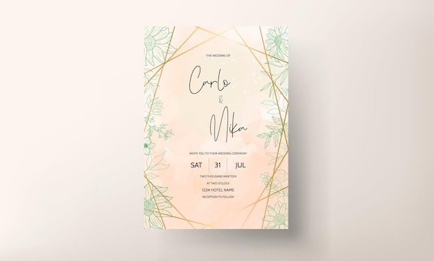 Free vector elegant monoline floral wedding invitation card design