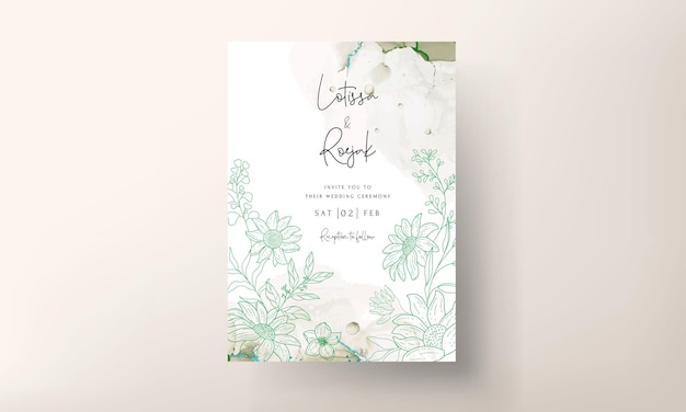 elegant monoline floral wedding invitation card