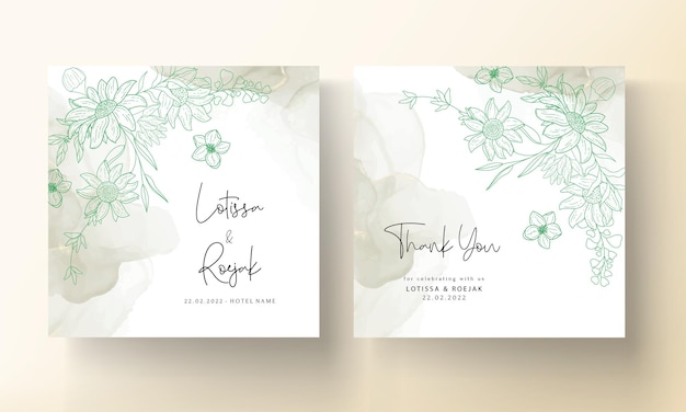 Free vector elegant monoline floral wedding invitation card