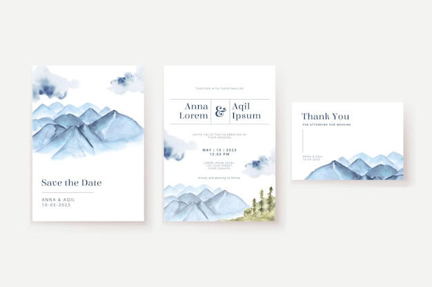 Elegant Mountain Scenery Watercolor Wedding Invitation