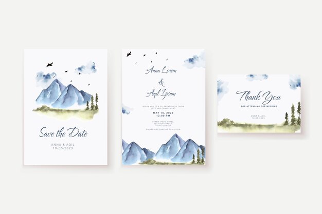 Elegant Mountain Watercolor Wedding Invitation Template