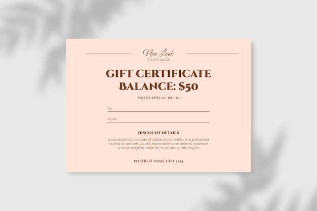 Free vector elegant new look beauty salon gift certificate