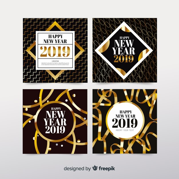 Elegant new year 2019 card collection with golden style