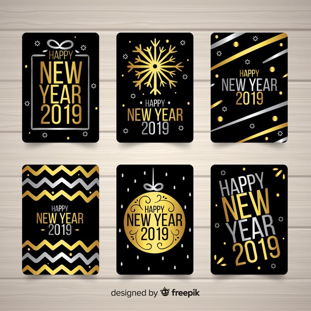 Elegant new year 2019 card collection with golden style