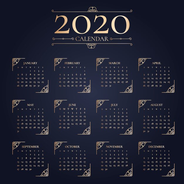 Elegant new year 2020 calendar