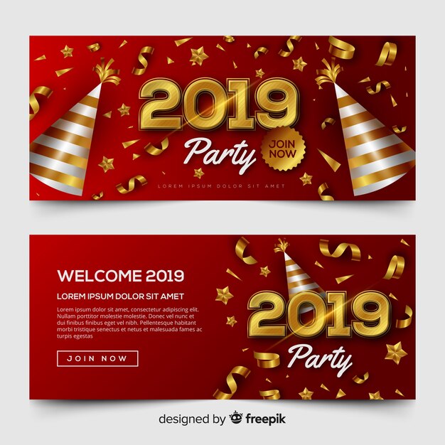 Elegant new year party banners with realistic design