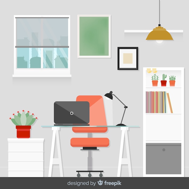 Free Vector elegant office interior with flat design