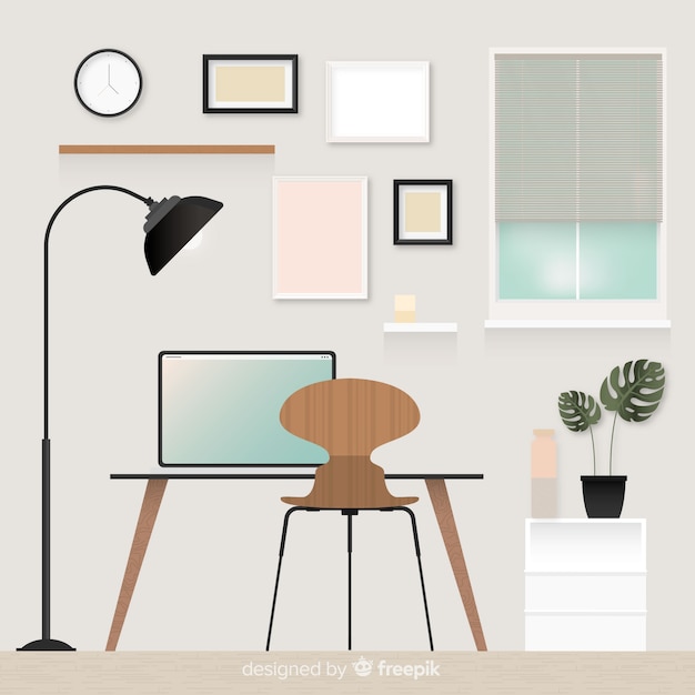 Free vector elegant office interior with flat design