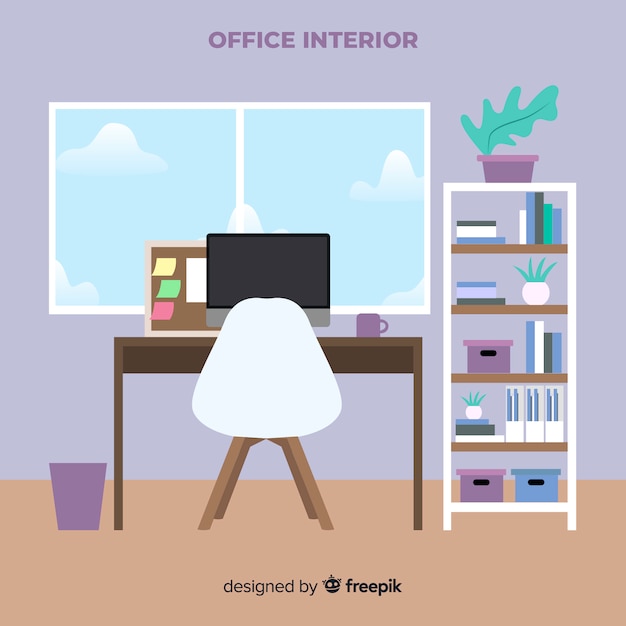 Free Vector elegant office interior with flat design