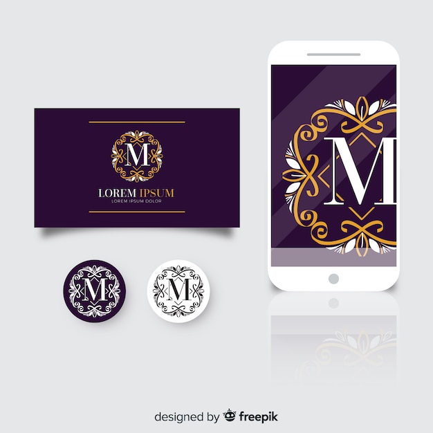 Elegant ornamental logo on card and phone