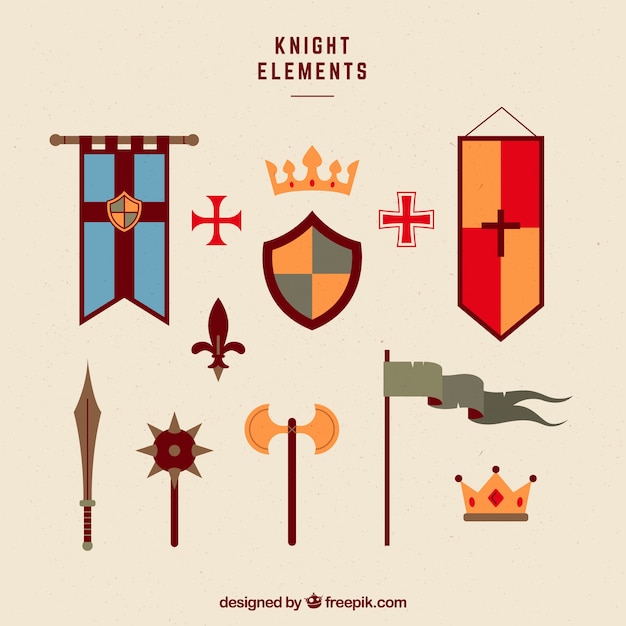 Free Vector elegant pack of colorful medieval elements