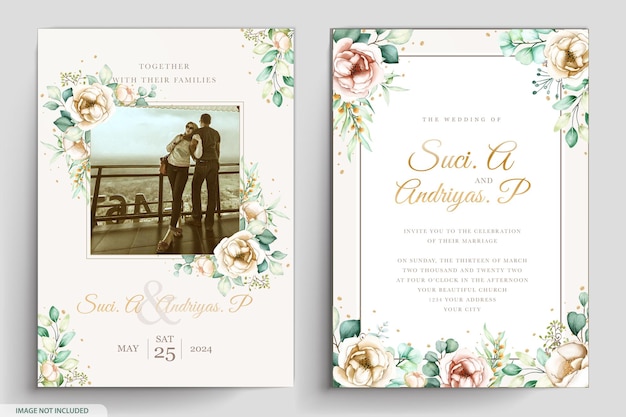 elegant peonies watercolor invitation card  