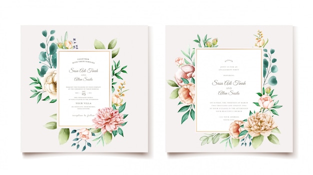 Free Vector elegant peony wedding invitation card template