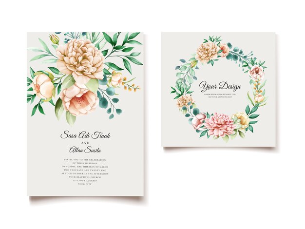 Elegant peony wedding invitation card template